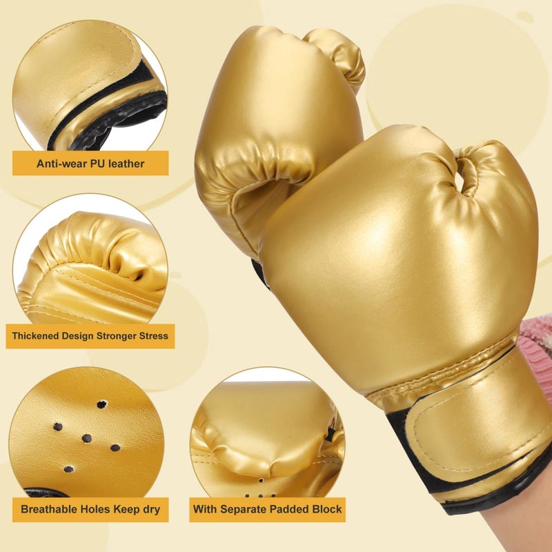 Garneck Kids Boxing Gloves Training Gloves Training Mitts PU Leather Sponge Filled for Toddler and Youth Golden - Image 5